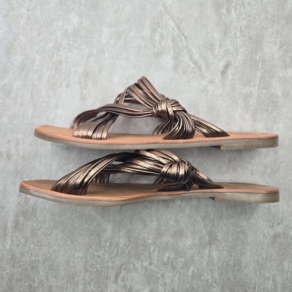 Anthropologie Matisse Slides Metallic Bronze Strappy Boho Chic Flat Greek Sandal - Picture 6 of 10